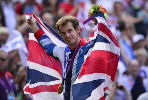 Andy Murray poses with his gold medal after winning the men's singles at the London Olympics on August 5, 2012. Andy Murray poses with his gold medal after winning the men's singles at the London Olympics on August 5, 2012.
