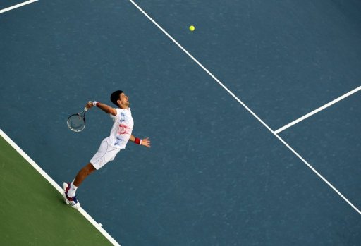 World number one Novak Djokovic serves the ball to Andy Murray during their ATP Dubai Open semi-final on March 2, 2012 World number one Novak Djokovic serves the ball to Andy Murray during their ATP Dubai Open semi-final on March 2, 2012