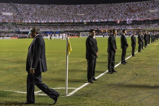 Security guards on duty ahead of the Copa Sudamericana final at Morumbi stadium, Sao Paulo, Brazil, on December 12, 2012 Security guards on duty ahead of the Copa Sudamericana final at Morumbi stadium, Sao Paulo, Brazil, on December 12, 2012