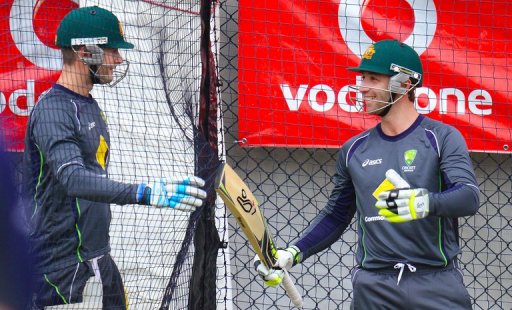 Michael Clarke (left) and team-mate Phil Hughes at a training session in Hobart on December 13, 2012. Michael Clarke (left) and team-mate Phil Hughes at a training session in Hobart on December 13, 2012.