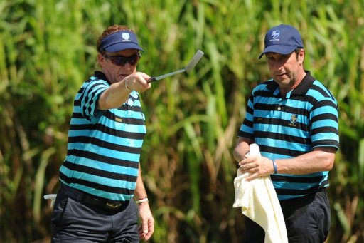 Miguel Angel Jimenez (left) and Jose Maria Olazabal play in the Royal Trophy in Brunei on December 14, 2012 Miguel Angel Jimenez (left) and Jose Maria Olazabal play in the Royal Trophy in Brunei on December 14, 2012