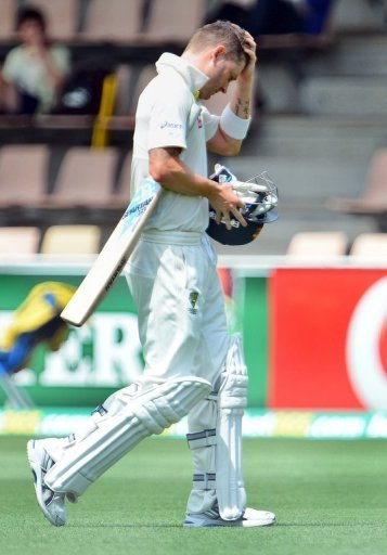 Australia's batsman Michael Clarke reacts after been dismissed by Sri Lanka, in Hobart, on December 15 Australia's batsman Michael Clarke reacts after been dismissed by Sri Lanka, in Hobart, on December 15