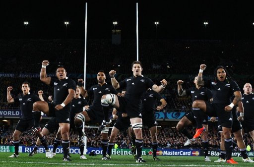The New Zealand All Blacks perform the Haka, Eden Park Stadium in Auckland, on October 16, 2011 The New Zealand All Blacks perform the Haka, Eden Park Stadium in Auckland, on October 16, 2011