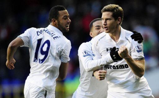 Jan Vertonghen celebrates scoring the only goal of the game against Swansea on December 16, 2012 Jan Vertonghen celebrates scoring the only goal of the game against Swansea on December 16, 2012