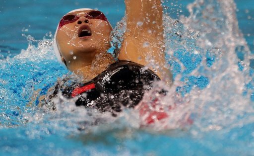 Zhao Jing competes in the women's 100m backstroke final during the Asian Swimming Championships on November 16, 2012 Zhao Jing competes in the women's 100m backstroke final during the Asian Swimming Championships on November 16, 2012