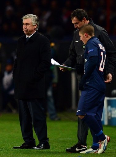 Paris Saint-Germain's coach Carlo Ancelotti (left) on December 4, 2012 at the Parc des Princes stadium in Paris Paris Saint-Germain's coach Carlo Ancelotti (left) on December 4, 2012 at the Parc des Princes stadium in Paris