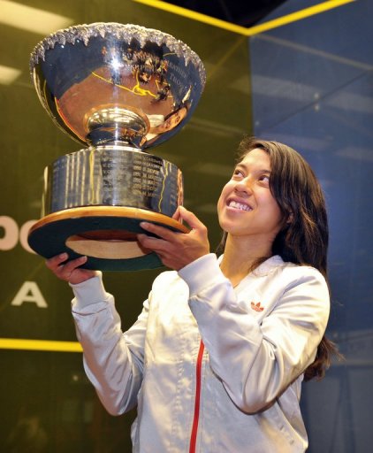 Nicol David, pictured with the winner's trophy at the Australian Open squash tournament in Canberra, on August 19, 2012 Nicol David, pictured with the winner's trophy at the Australian Open squash tournament in Canberra, on August 19, 2012