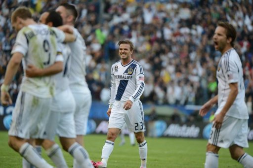 David Beckham and other members of the Los Angeles Galaxy celebrate a goal on December 1, 2012 David Beckham and other members of the Los Angeles Galaxy celebrate a goal on December 1, 2012