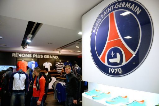 The Paris Saint-Germain football club logo displayed in the club's official store in Paris on November 16, 2012 The Paris Saint-Germain football club logo displayed in the club's official store in Paris on November 16, 2012