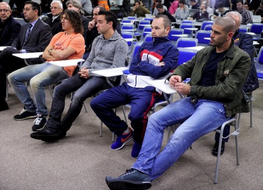 Barcelona's players, pictured during a press conference in St Joan Despi, near Barcelona, on December 19, 2012 Barcelona's players, pictured during a press conference in St Joan Despi, near Barcelona, on December 19, 2012