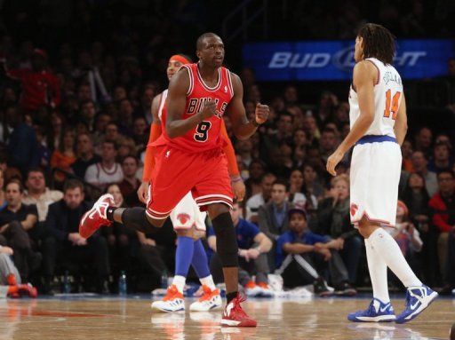 Luol Deng of the Chicago Bulls celebrates after hitting a shot against the New York Knicks on December 21, 2012 Luol Deng of the Chicago Bulls celebrates after hitting a shot against the New York Knicks on December 21, 2012