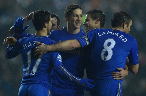 Chelsea forward Fernando Torres (3rd R) celebrates after scoring during a League Cup match on December 19, 2012 Chelsea forward Fernando Torres (3rd R) celebrates after scoring during a League Cup match on December 19, 2012