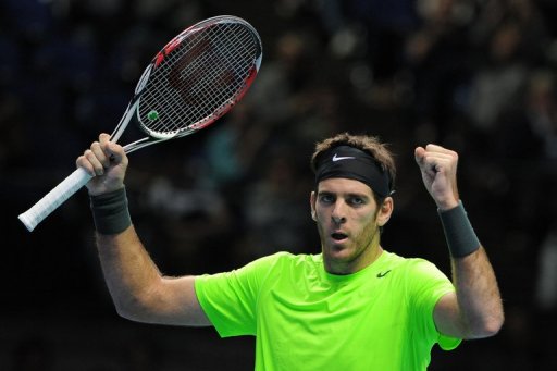 Argentina's Juan Martin Del Potro reacts at the ATP World Tour Finals tennis tournament in London on November 11, 2012 Argentina's Juan Martin Del Potro reacts at the ATP World Tour Finals tennis tournament in London on November 11, 2012