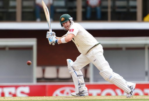 Michael Clarke steers the ball away from the Sri Lankan bowling in Hobart, on December 17, 2012 Michael Clarke steers the ball away from the Sri Lankan bowling in Hobart, on December 17, 2012
