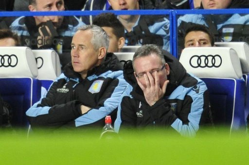 Aston Villa's manager Paul Lambert (R) reacts during match against Chelsea in London, on December 23, 2012 Aston Villa's manager Paul Lambert (R) reacts during match against Chelsea in London, on December 23, 2012