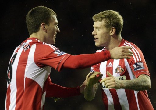 Sunderland's Craig Gardner (L) and James McClean (R) celebrate at The Stadium of Light on December 26, 2012 Sunderland's Craig Gardner (L) and James McClean (R) celebrate at The Stadium of Light on December 26, 2012