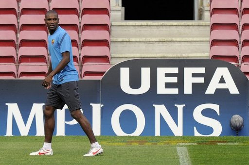 Eric Abidal takes part in a training session at the Camp Nou stadium in Barcelona on April 2, 2012 in Barcelona Eric Abidal takes part in a training session at the Camp Nou stadium in Barcelona on April 2, 2012 in Barcelona