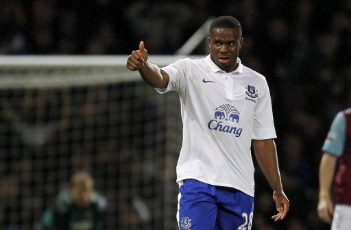 Everton's Victor Anichebe celebrates scoring a goal against West Ham United, on December 22, 2012 Everton's Victor Anichebe celebrates scoring a goal against West Ham United, on December 22, 2012