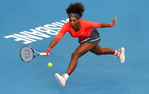 Serena Williams hits a forehand in her first-round match at the Brisbane International on December 30, 2012 Serena Williams hits a forehand in her first-round match at the Brisbane International on December 30, 2012
