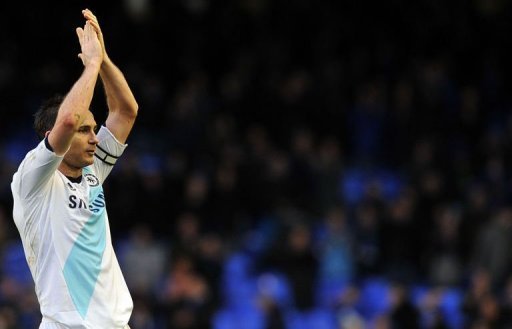 Frank Lampard celebrates after the league match between Everton and Chelsea at Goodison Park on December 30, 2012 Frank Lampard celebrates after the league match between Everton and Chelsea at Goodison Park on December 30, 2012