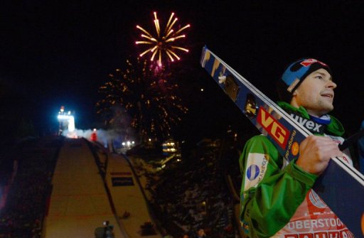 Anders Jacobsen celebrates at the Four-Hills-Tournament (Vierschanzentournee) on December 30, 2012 in Oberstdorf Anders Jacobsen celebrates at the Four-Hills-Tournament (Vierschanzentournee) on December 30, 2012 in Oberstdorf