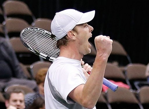 Sam Querrey of the United States celebrates winning his match against Thiago Alves, on February 3, 2013, in Florida Sam Querrey of the United States celebrates winning his match against Thiago Alves, on February 3, 2013, in Florida