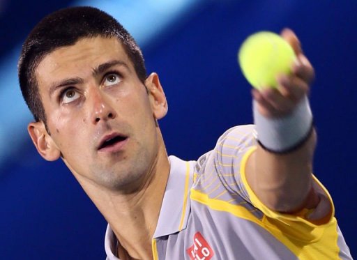 Novak Djokovic serves at the Dubai Open on February 28, 2013 Novak Djokovic serves at the Dubai Open on February 28, 2013