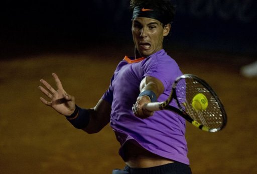 Rafael Nadal of Spain hits a return to Leonardo Mayer of Argentina in Acapulco, Guerrero state on February 28, 2013 Rafael Nadal of Spain hits a return to Leonardo Mayer of Argentina in Acapulco, Guerrero state on February 28, 2013