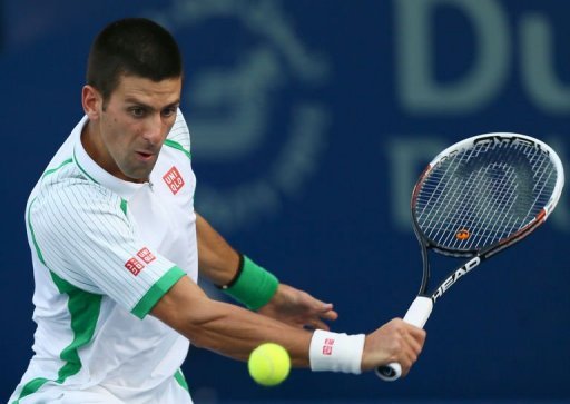 Serbia's Novak Djokovic returns the ball to Argentina's Juan Martin Del Potro on March 1, 2013 Serbia's Novak Djokovic returns the ball to Argentina's Juan Martin Del Potro on March 1, 2013