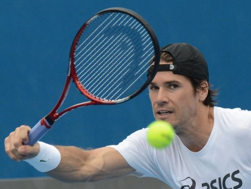 Germany's Tommy Haas plays a stroke on January 13, 2013 Germany's Tommy Haas plays a stroke on January 13, 2013