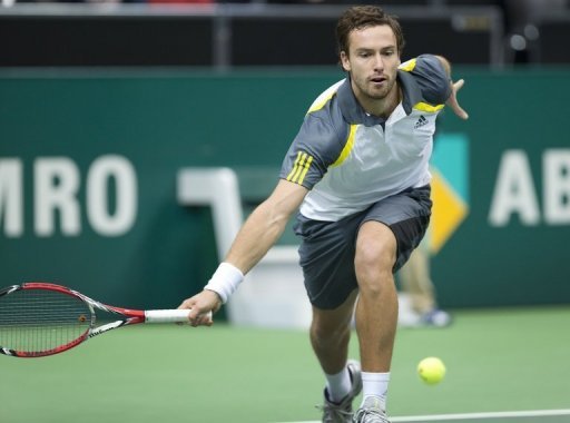 Latvian qualifier Ernests Gulbis, pictured in action on February 12, 2013 Latvian qualifier Ernests Gulbis, pictured in action on February 12, 2013