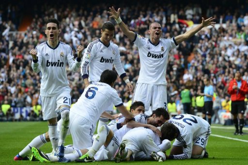 Real Madrid celebrate their second goal during the Real Madrid celebrate their second goal during the