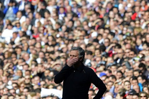 Real Madrid coach Jose Mourinho reacts during the Real Madrid coach Jose Mourinho reacts during the