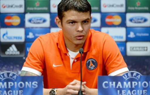 Paris Saint-Germain's Thiago Silva gives a press conference at the Parc des Princes stadium in Paris, on March 5, 2013 Paris Saint-Germain's Thiago Silva gives a press conference at the Parc des Princes stadium in Paris, on March 5, 2013