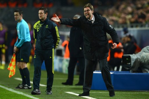 Dortmund coach Jurgen Klopp reacts during the Champions League clash with Shakhtar Donetsk on March 5, 2013 Dortmund coach Jurgen Klopp reacts during the Champions League clash with Shakhtar Donetsk on March 5, 2013
