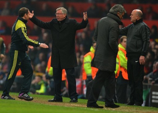 Manchester United manager Alex Ferguson berates the fourth official after seeing Nani sent off, on March 5, 2013 Manchester United manager Alex Ferguson berates the fourth official after seeing Nani sent off, on March 5, 2013