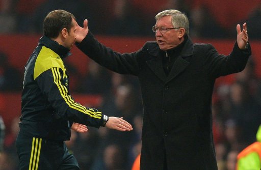 Alex Ferguson (R) reacts after Nani was sent off at Old Trafford on March 5, 2013 Alex Ferguson (R) reacts after Nani was sent off at Old Trafford on March 5, 2013