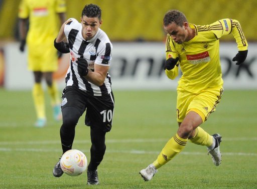 Newcastle's Hatem Ben Arfa (L) vies with Anji's Ewerton at Stadion Luzhniki in Moscow on March 7, 2013 Newcastle's Hatem Ben Arfa (L) vies with Anji's Ewerton at Stadion Luzhniki in Moscow on March 7, 2013