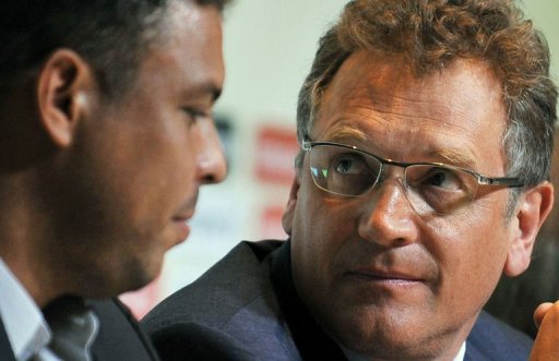Jerome Valcke (R) and Ronaldo Nazario attend a press conference in Rio de Janeiro, Brazil, on March 7, 2013 Jerome Valcke (R) and Ronaldo Nazario attend a press conference in Rio de Janeiro, Brazil, on March 7, 2013