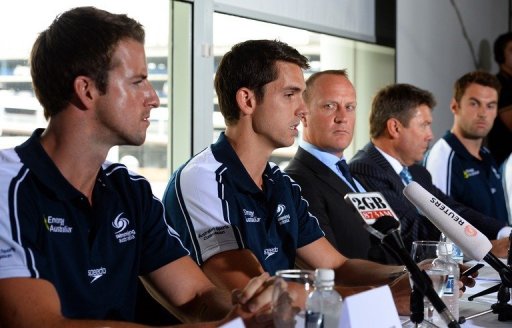Australian swimmers are pictured at a press conference in Sydney, on February 22, 2013 Australian swimmers are pictured at a press conference in Sydney, on February 22, 2013