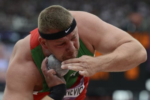 Andrei Mikhnevich competes in the men's shot put during the London 2012 Olympic Games on August 3, 2012 Andrei Mikhnevich competes in the men's shot put during the London 2012 Olympic Games on August 3, 2012
