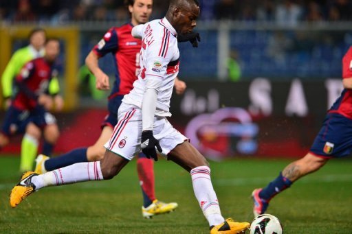AC Milan's forward Mario Balotelli kicks to scores at the Marazzi Stadium in Genoa on March 8, 2013 AC Milan's forward Mario Balotelli kicks to scores at the Marazzi Stadium in Genoa on March 8, 2013