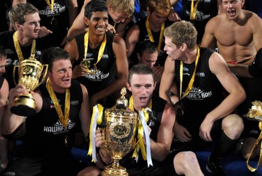 New Zealand players celebrate after defeating Argentina to win the Sultan Azlan Shah Cup, in 2012 New Zealand players celebrate after defeating Argentina to win the Sultan Azlan Shah Cup, in 2012