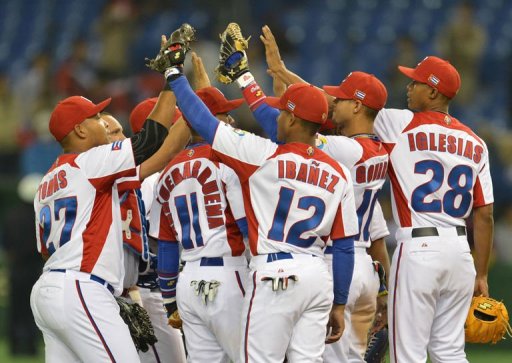 Cuban players celebrate their win over Taiwan in the World Baseball Classic tournament at Tokyo Dome on March 9, 2013 Cuban players celebrate their win over Taiwan in the World Baseball Classic tournament at Tokyo Dome on March 9, 2013