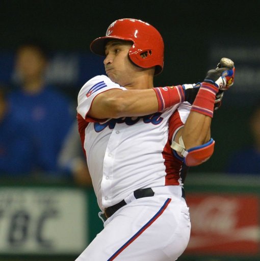 Cuba's outfielder Frederich Cepeda makes a two-base hit in the World Baseball Classic at Tokyo Dome on March 9, 2013 Cuba's outfielder Frederich Cepeda makes a two-base hit in the World Baseball Classic at Tokyo Dome on March 9, 2013