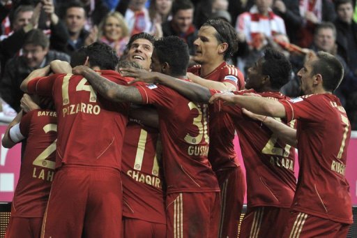 Bayern Munich player celebrate their win against Fortuna in Munich on March 9, 2013 Bayern Munich player celebrate their win against Fortuna in Munich on March 9, 2013