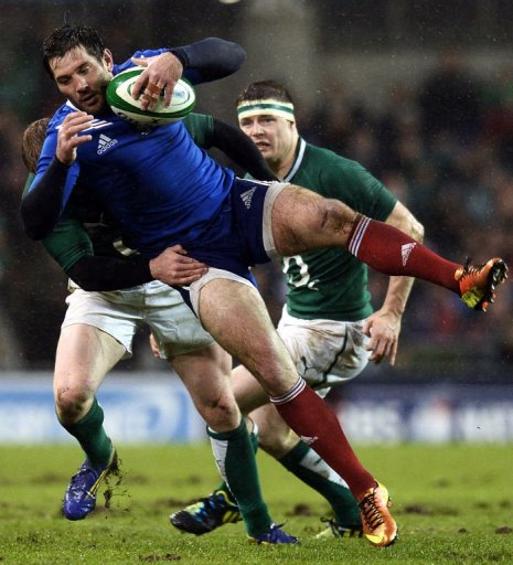 France's centre Florian Fritz (front) is tackled by Ireland's centre Luke Marshall in Dublin on March 9, 2013 France's centre Florian Fritz (front) is tackled by Ireland's centre Luke Marshall in Dublin on March 9, 2013