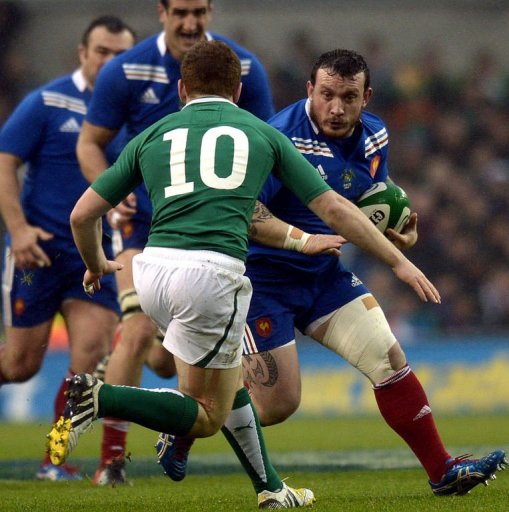 France's loose head prop Thomas Domingo (R) clashes with Ireland's fly half Paddy Jackson in Dublin on March 9, 2013 France's loose head prop Thomas Domingo (R) clashes with Ireland's fly half Paddy Jackson in Dublin on March 9, 2013