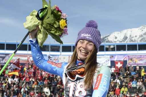 Tina Maze celebrates after winning the FIS World Cup Women's Downhill in Garmisch-Partenkirchen, on March 2, 2013 Tina Maze celebrates after winning the FIS World Cup Women's Downhill in Garmisch-Partenkirchen, on March 2, 2013