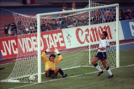 Former England goalkeeper Peter Shilton during the 1990 World Cup semi-final match with Germany, 04 July 1990, Turin Former England goalkeeper Peter Shilton during the 1990 World Cup semi-final match with Germany, 04 July 1990, Turin